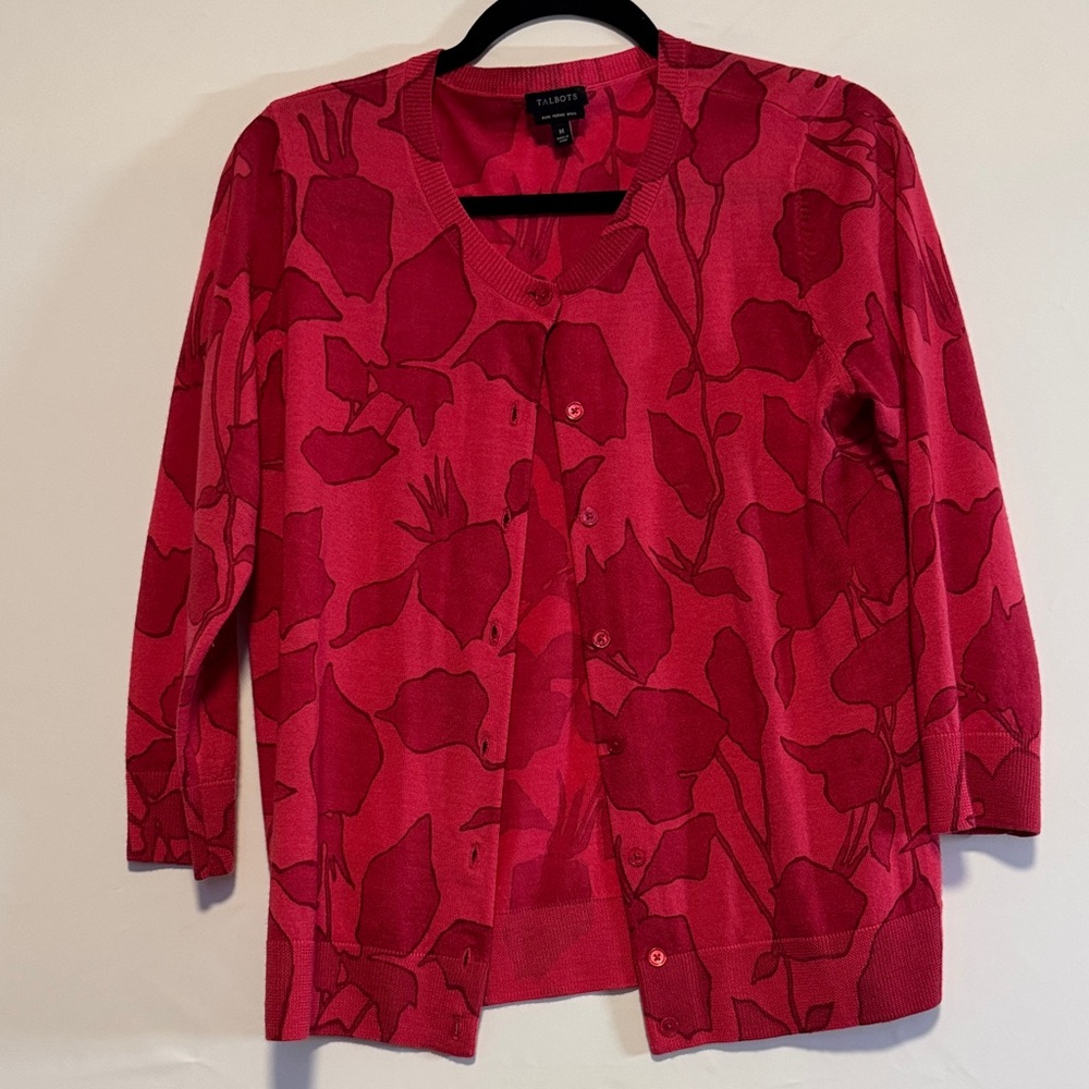 Talbots Merino Wool Pink Patterned Sweater